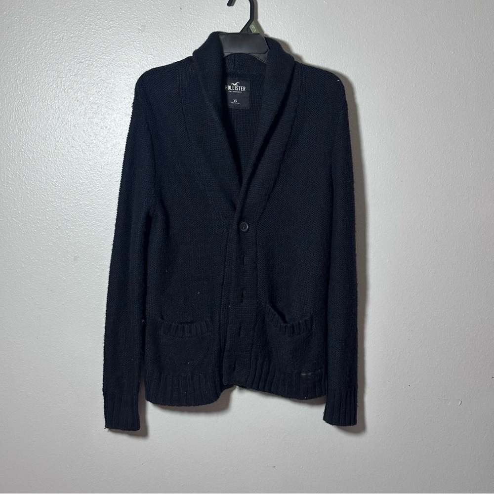 Hollister Men Black Open Cardigan Knit Sweater size Small.